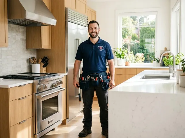 Appliance Repair Hero technician in a Abington, MA kitchen after an appliance repair